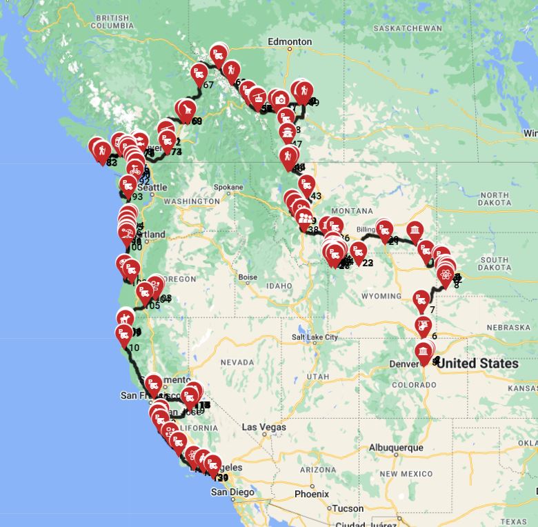 Motorhome route planner for RV trip from Denver to Los Angeles